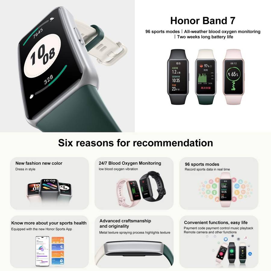 Honor Band 7, 1.47 inch AMOLED Screen, Support Heart Rate / Blood Oxygen / Sleep Monitoring(Pink)