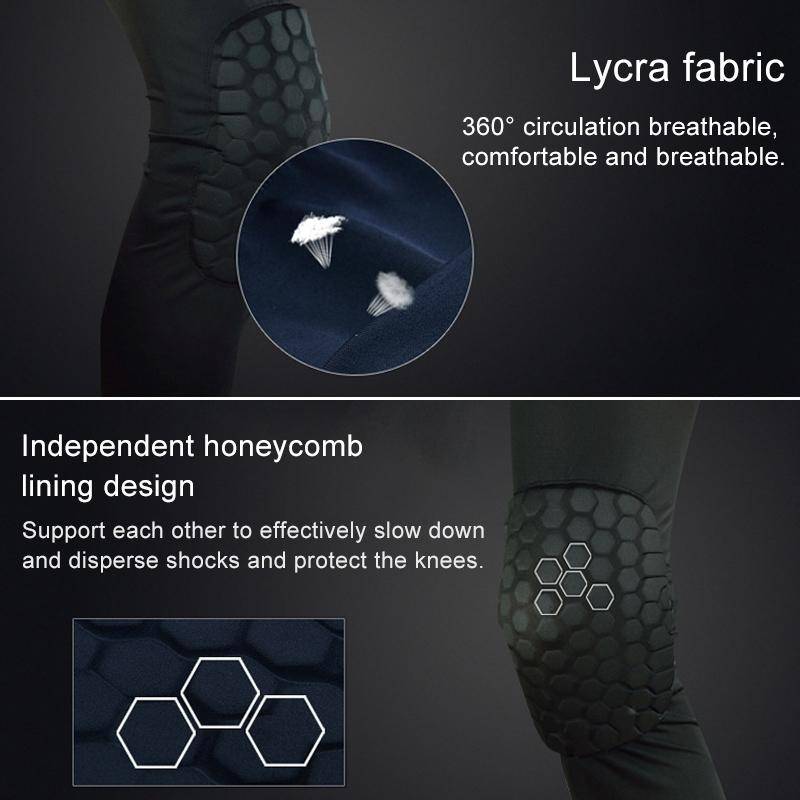 Long Sports Anti-collision Anti-fall Breathable Honeycomb Knee Pads, Size:L(Black)