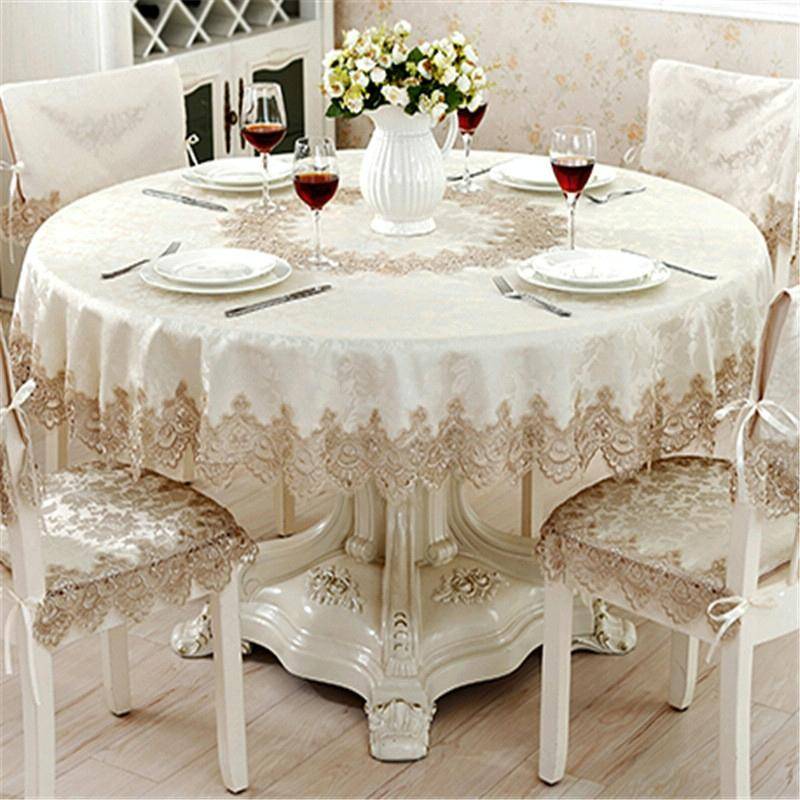 Classical Tablecloth Table Decor Jacquard Lace Elegant Table Cloth, Size:150cm Round(Light Brown)