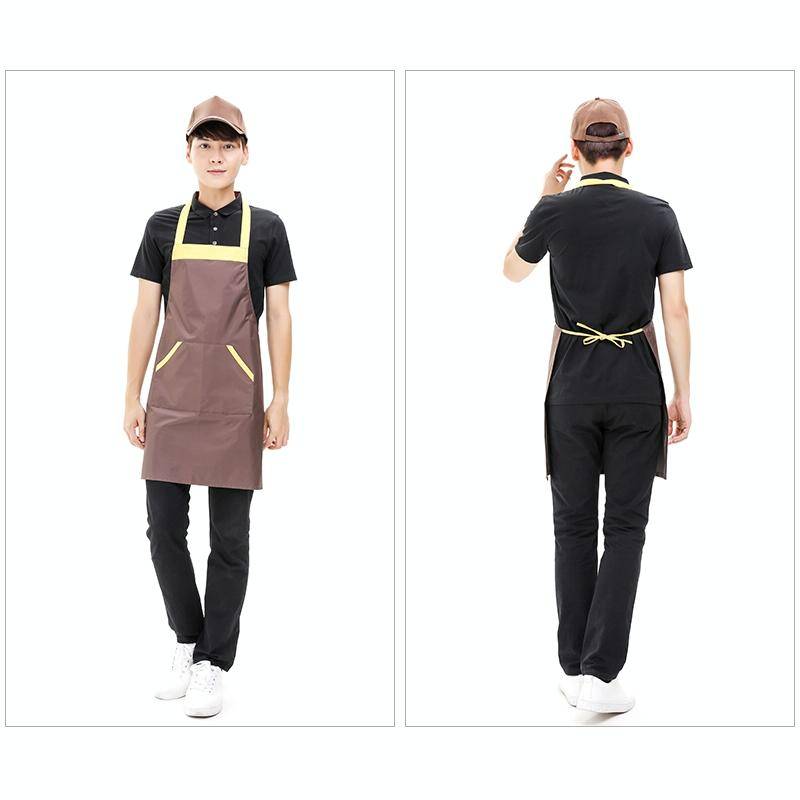 Solid Color Polyester Home Apron Antifouling Simple Adult Apron(Coffee)