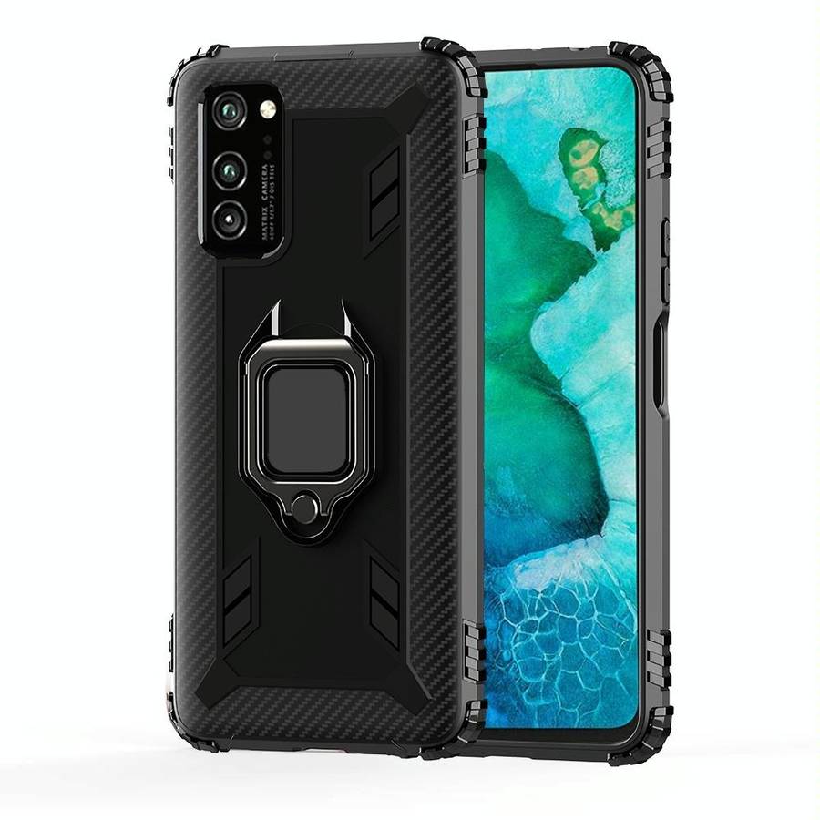 For Huawei P40 Carbon Fiber Protective Case with 360 Degree Rotating Ring Holder(Black)
