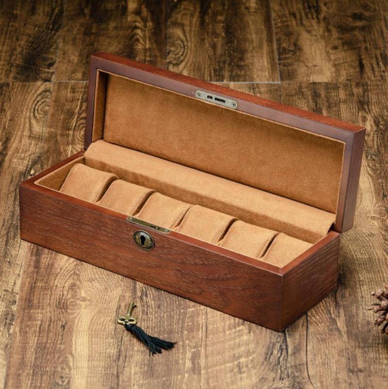 6 Slots Willow Watch Storage Box Jewelry Collection Display Box With Lock(Rectangle)