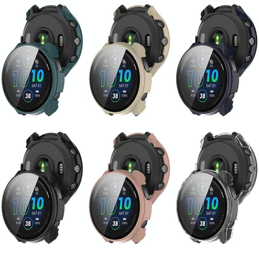 For Garmin Forerunner 965 PC + Toughened Film Integrated Watch Protective Case(Blue)