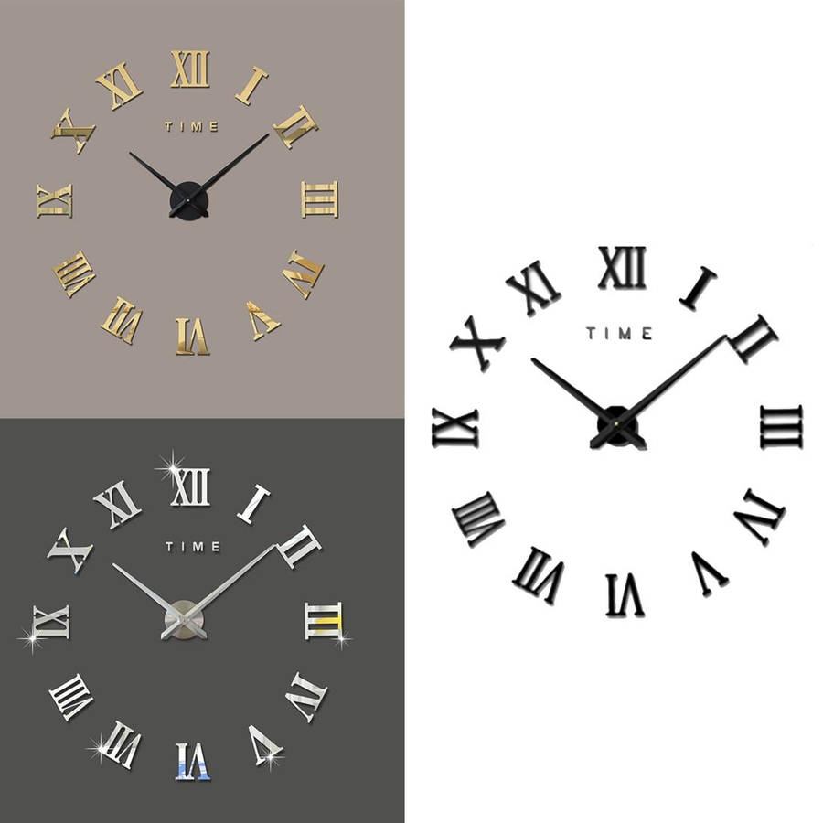 Bedroom Home Decoration Frameless Roman Numeral Large DIY Wall Sticker Mute Clock, Size: 100*100c...