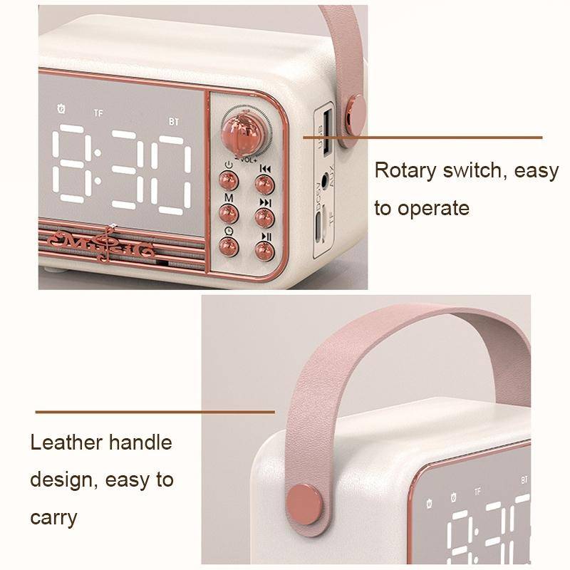 S11 Handheld Retro Alarm Clock Bluetooth Speaker Desktop Portable Clock(Pink)