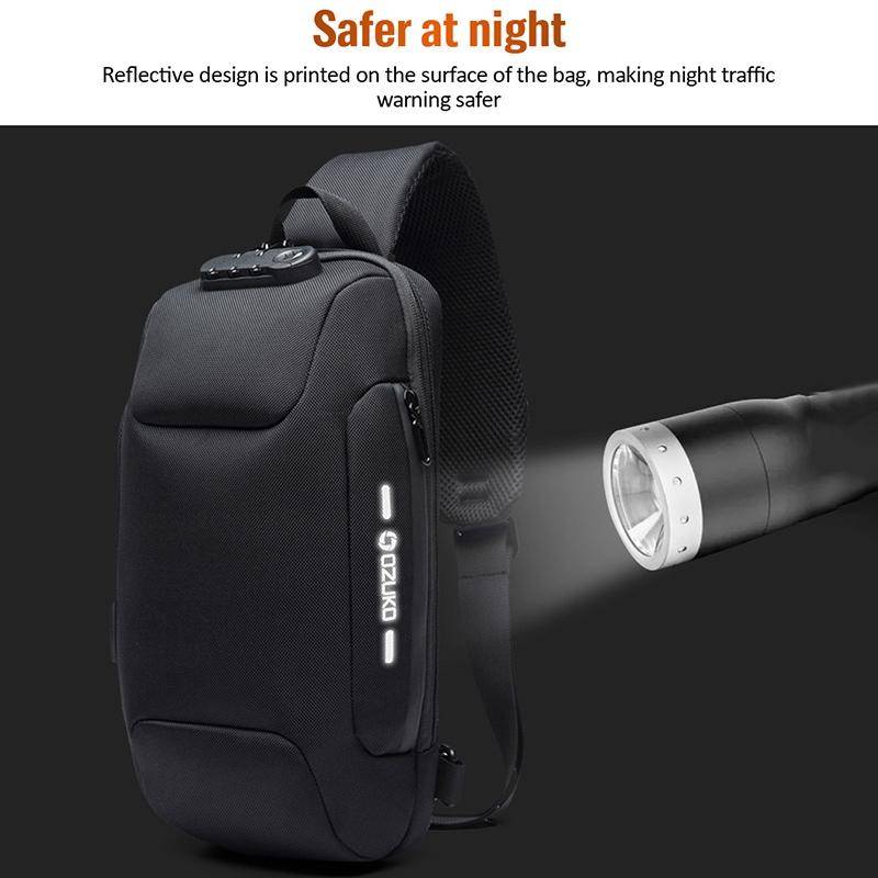 OZUKO 9223 Anti-theft Men Chest Bag Waterproof Crossbody Bag with External USB Charging Port, Sty...