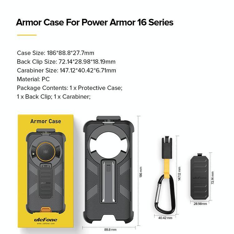 For Ulefone Power Armor 16 Pro Ulefone Back Clip Phone Case with Carabiner(Black)