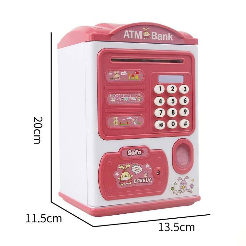 Simulation Password Fingerprint Sensor Unlocking Money Box Automatic Roll Money Safe ATM Piggy Ba...