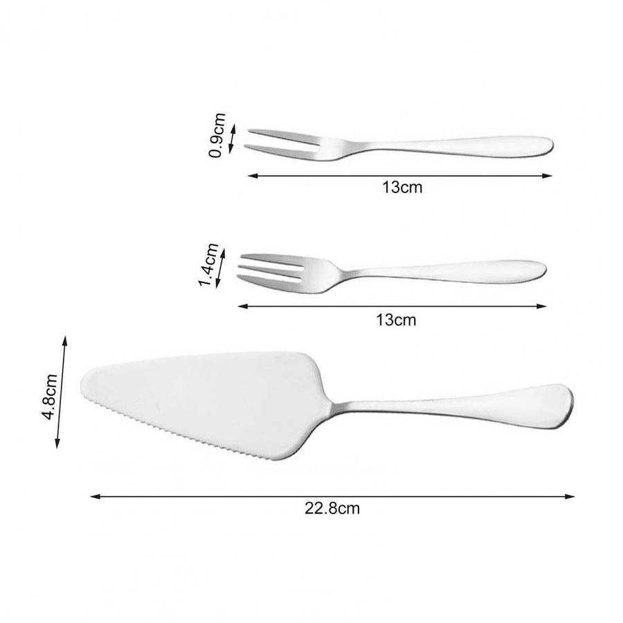 6pcs/set Stainless Steel Cake Knife And Fork Set, Color: Silver With 3-tine Forks