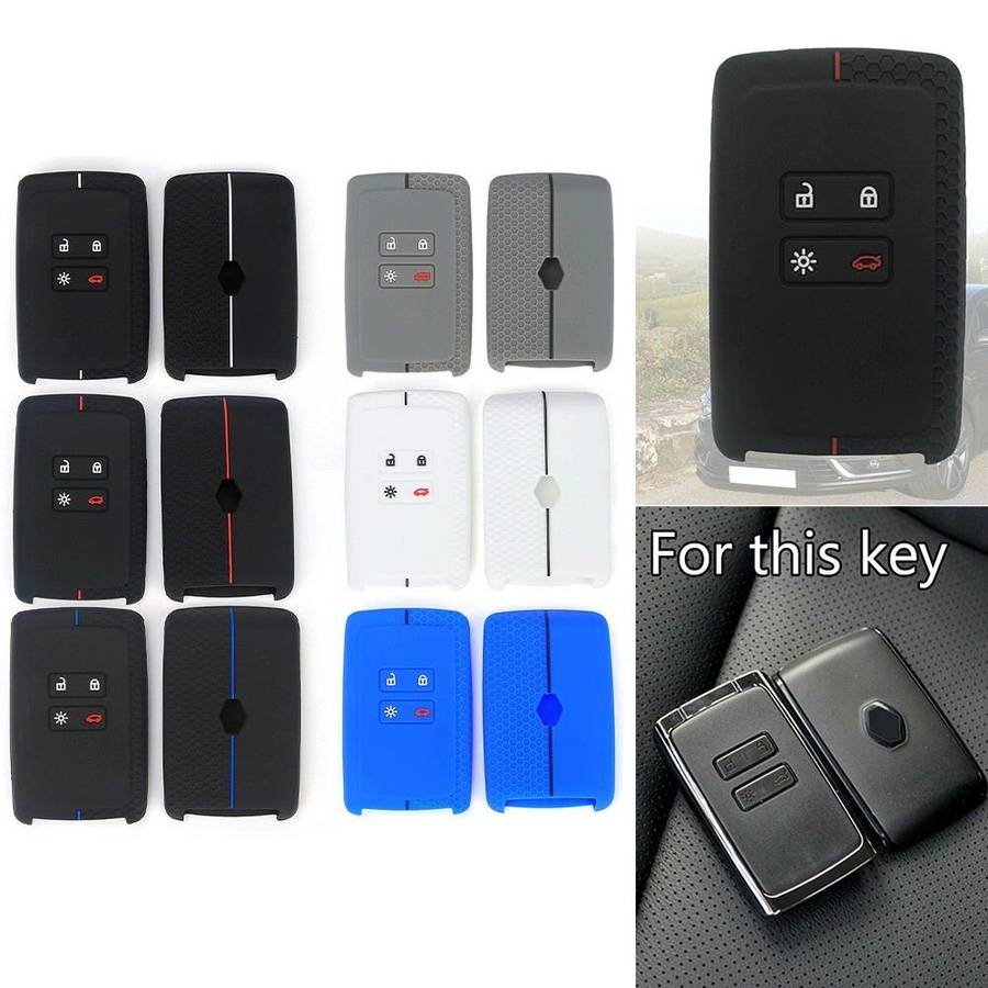 For Renault Koleos/Megane 2pcs 4 Button Honeycomb Pattern Silicone Key Cover(Black Blue Line)