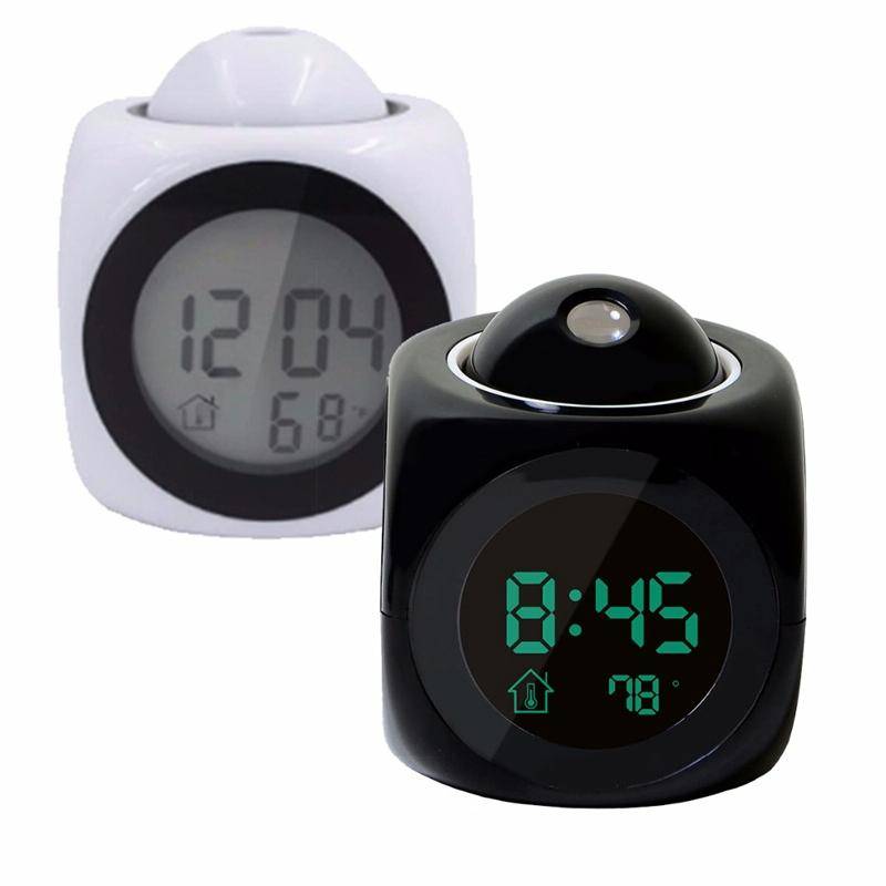 Multi-function LED Projection Alarm Clock Voice Talking Clock, Specification:Black + USB cable