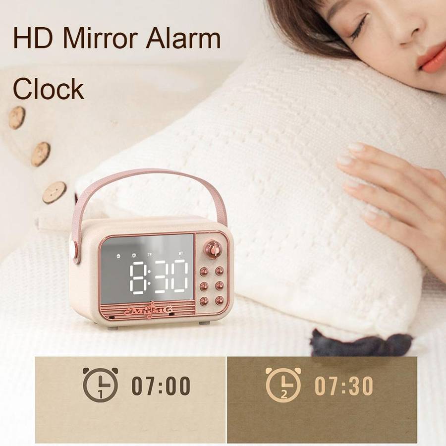 S11 Handheld Retro Alarm Clock Bluetooth Speaker Desktop Portable Clock(Pink)