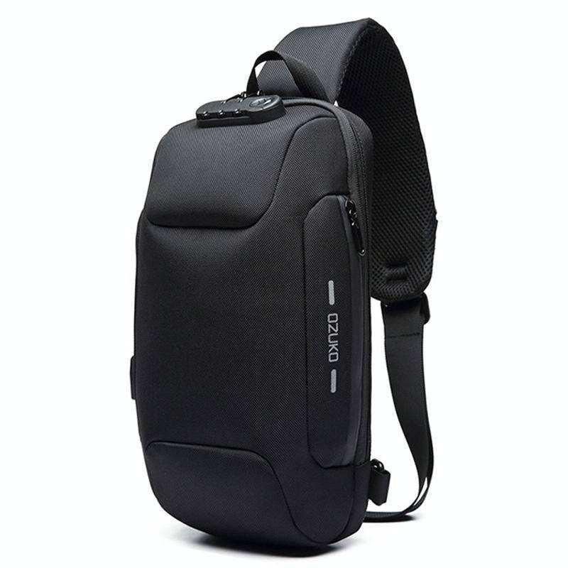OZUKO 9223 Anti-theft Men Chest Bag Waterproof Crossbody Bag with External USB Charging Port, Sty...