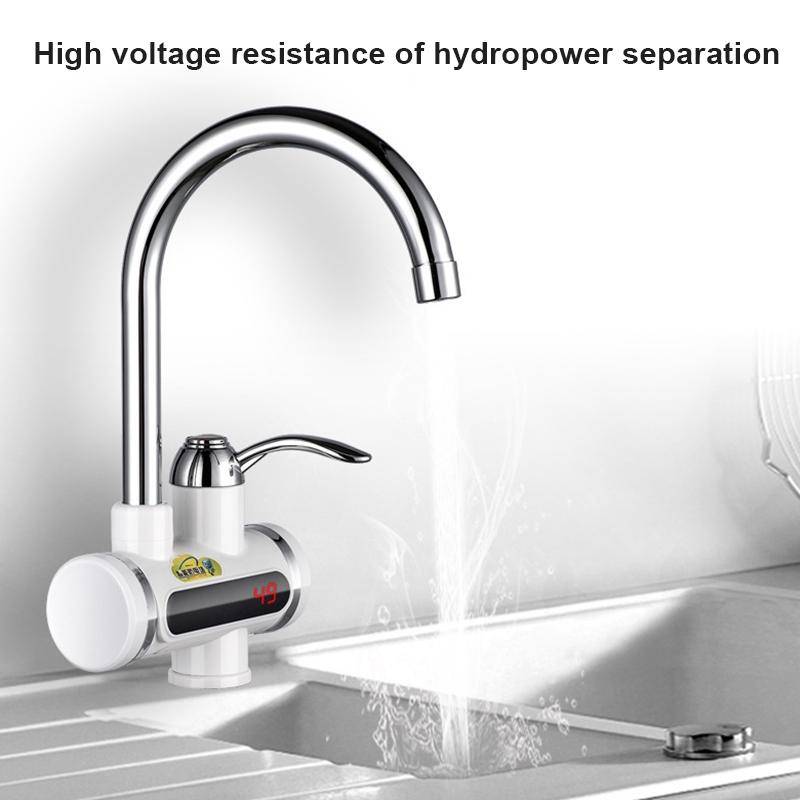 220V Kitchen Tankless Water Heater Instant Electric Faucet Electric Heater Tap with Temperature D...