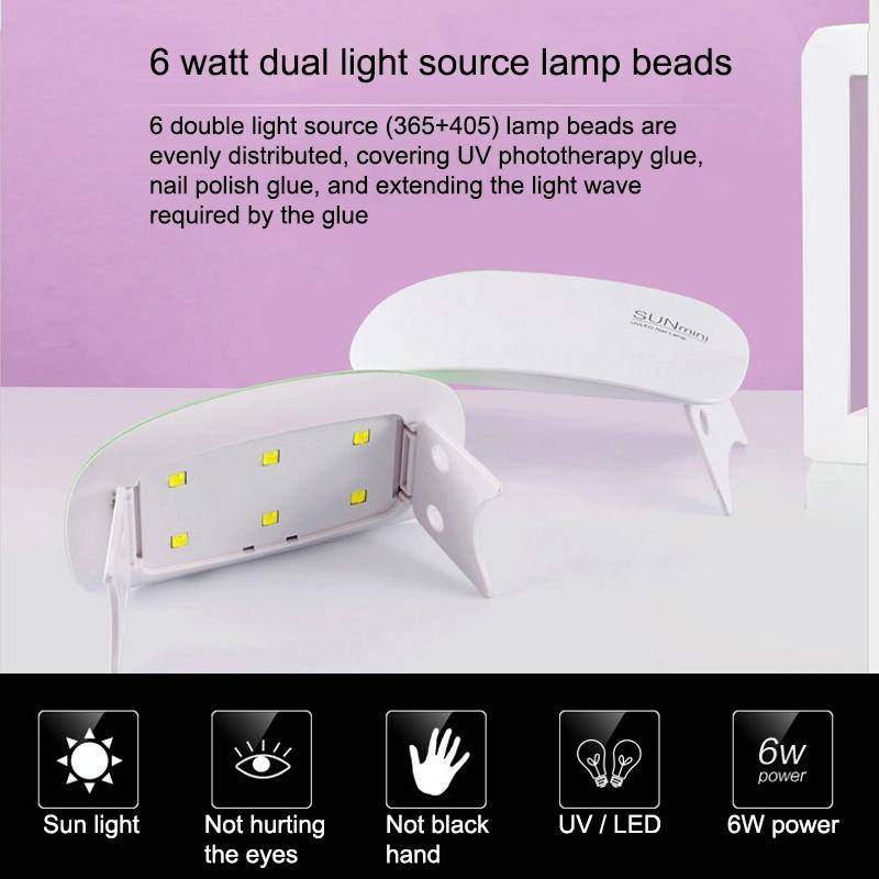SUN mini 2 6W UV + LED USB Nail Lamp Fingernail Gel Curing Dryer(White)
