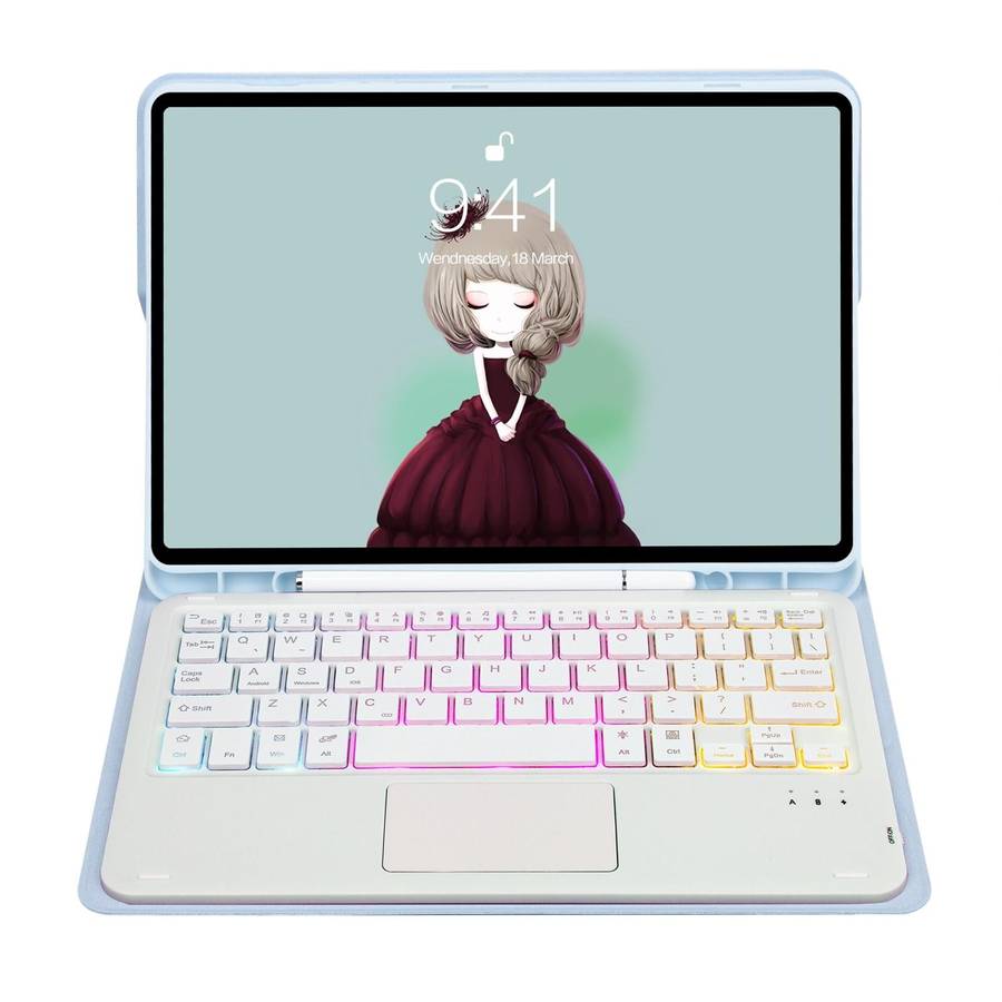 For Samsung Galaxy Tab S6 Lite A610B-AS Candy Color Backlight Bluetooth Keyboard Leather Tablet C...