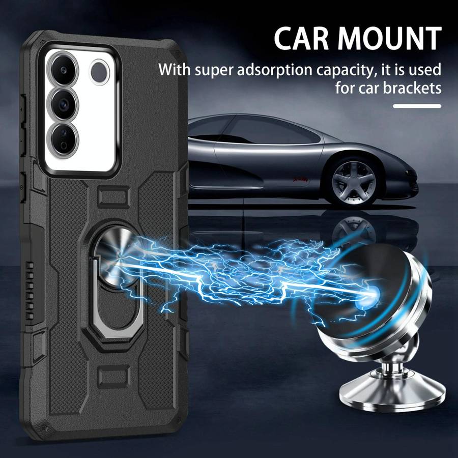 For vivo V27e Ring Holder Armor Hybrid Phone Case(Black)