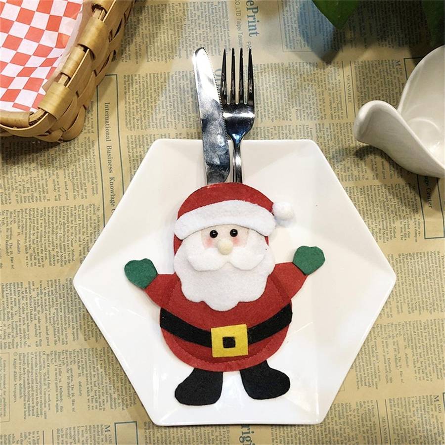 Santa Claus Pattern Tableware Knife Fork Pocket Cover Bag Christmas Decoration