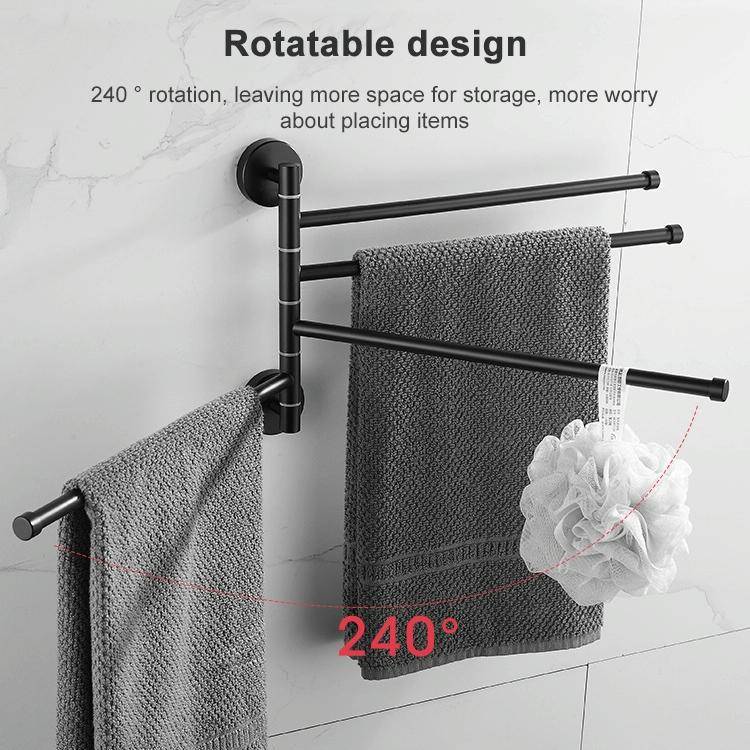 Stainless Steel Towel Bar Rotating Towel Rack Bathroom Kitchen Wall-mounted Towel Polished Rack H...