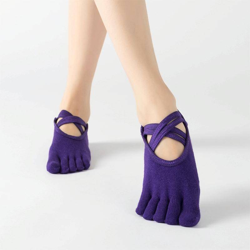 Terry Five-Finger Socks Cotton Thickened Warm and Non-Slip Yoga Socks Cross Strap Dance Socks, Si...