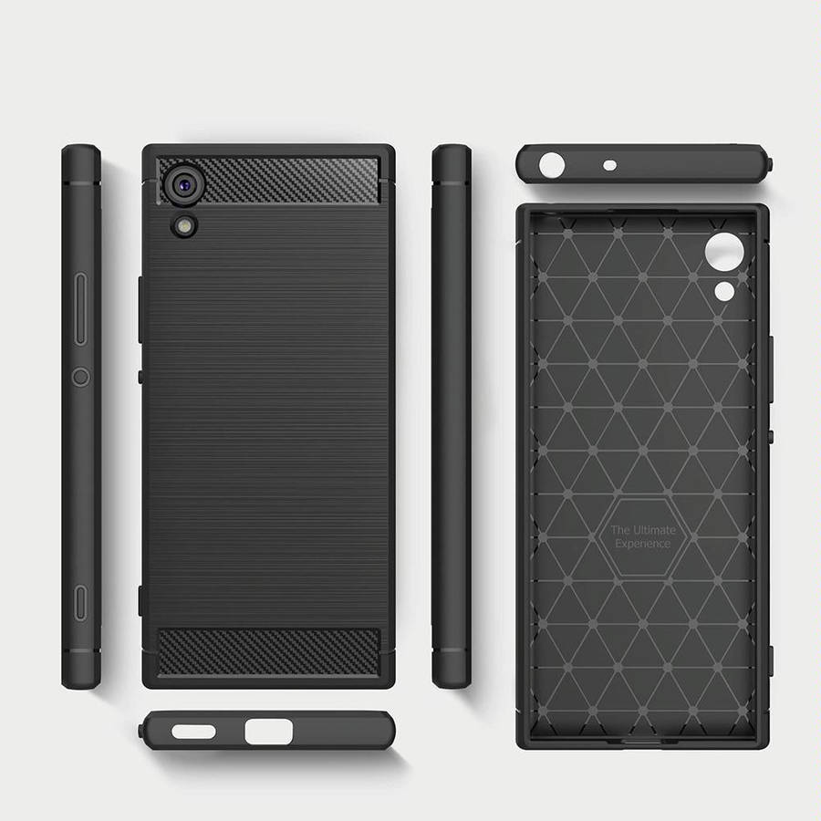 For Sony Xperia XA1 Brushed Texture Carbon Fiber Shockproof TPU Rugged Armor Protective Case(Red)