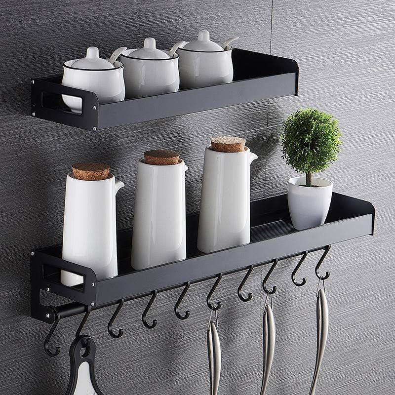 30cm 4 Hooks Kitchen Multi-function Wall Hanging Holder Seasoning Storage Rack(Black)