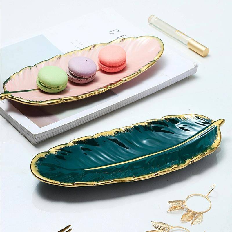 Phnom Penh Ceramic Dessert Plate Feather Plate Banana Leaf Fruit Dried Fruit Storage Tray, Size: ...