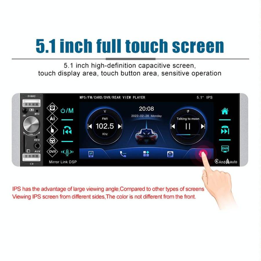 A2905 5.1 inch IPS Capacitive Screen Single Butt Carplay Player, Style: Standard+12 Light Camera