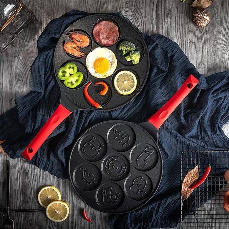 Seven-hole Breakfast Pan Multifunctional Flat Bottom Frying Pan Non-stick Egg Dumpling Pan(Black ...