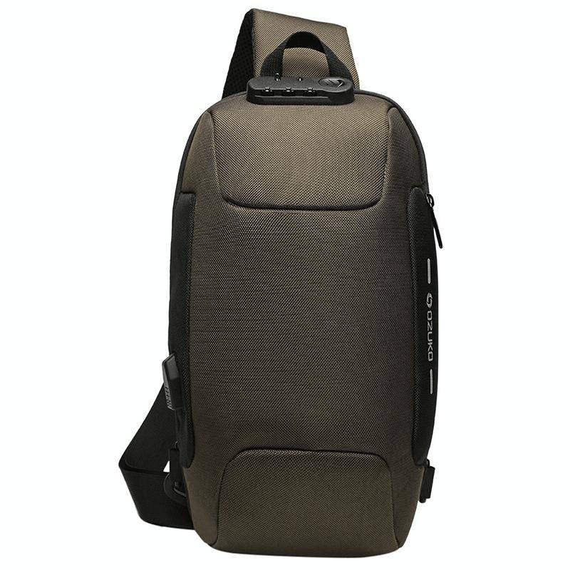 OZUKO 9223 Anti-theft Men Chest Bag Waterproof Crossbody Bag with External USB Charging Port, Sty...