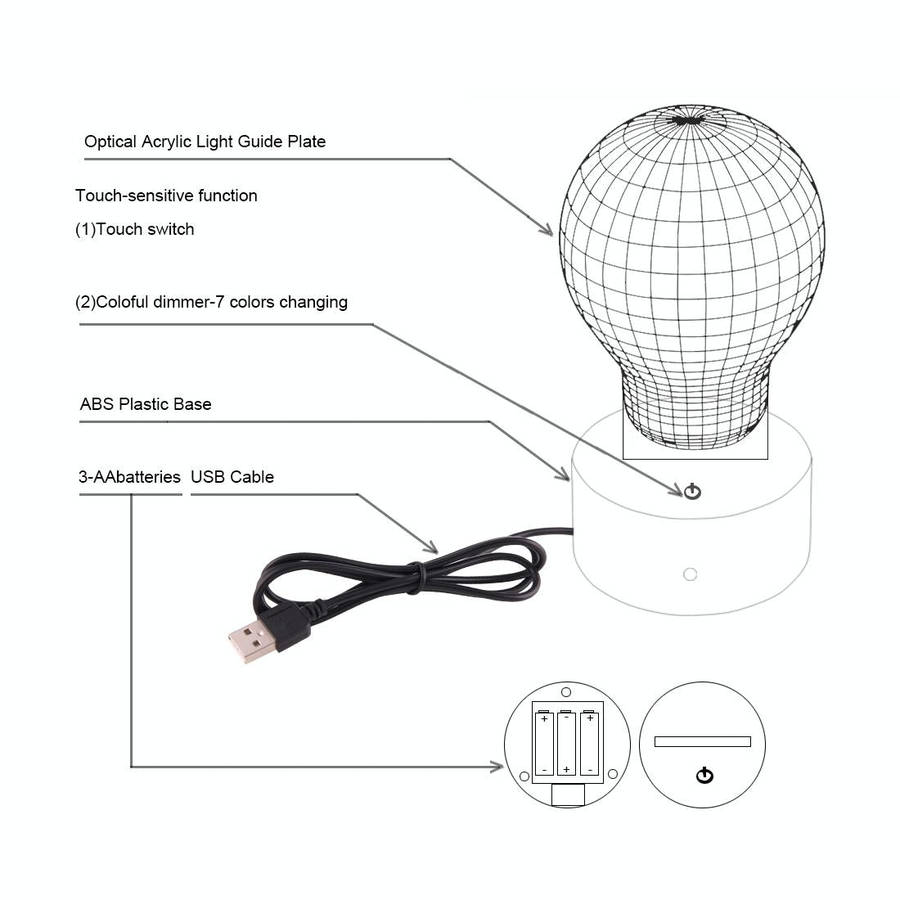 Giraffe Style 3D Touch Switch Control LED Light , 7 Color Discoloration Creative Visual Stereo La...