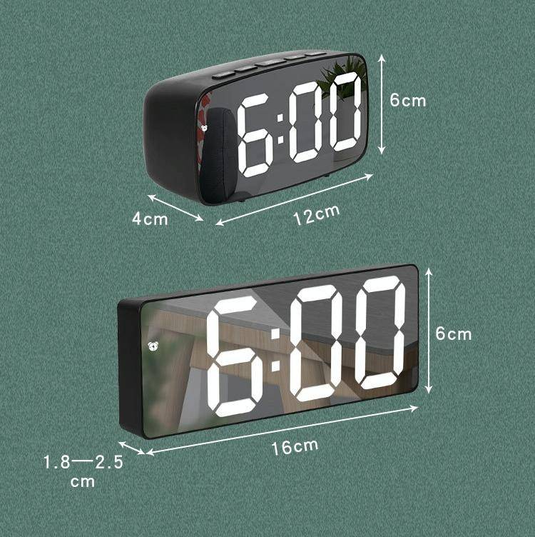 Mirror Bedside Alarm Clock Battery Plug-In Dual-Purpose LED Clock, Colour: Arc-shaped Black Shell...