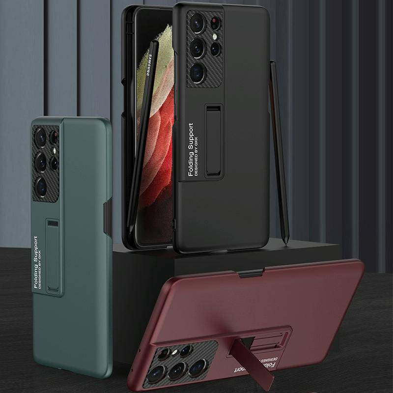 For Samsung Galaxy S21 Ultra 5G GKK Ultra-thin Shockproof Phone Case with Holder & Pen Slots & St...