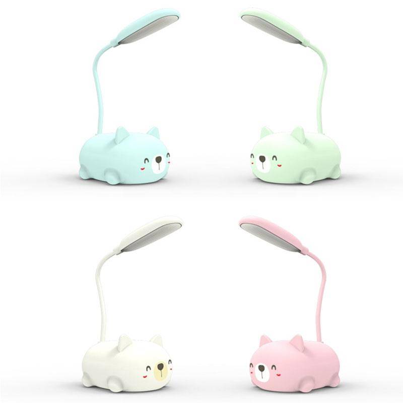 Cartoon Cat Design LED Eye Protection Reading Lamp USB Rechargeable Desk Lamp(Green)