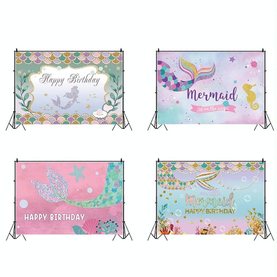 120 x 80cm Mermaid Happy Birthday Photography Background Cloth(12009608)