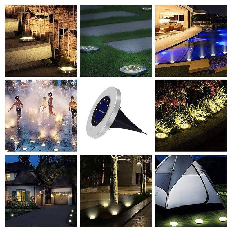 2 PCS 10 LEDs Solar Powered Buried Light Under Ground Lamp IP65 Waterproof Outdoor Garden Street ...