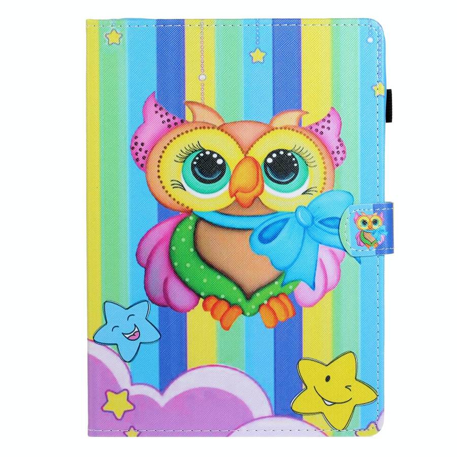 For Samsung Galaxy Tab A8 10.5 2021 Coloured Drawing Stitching Leather Tablet Case(Rainbow Owl)