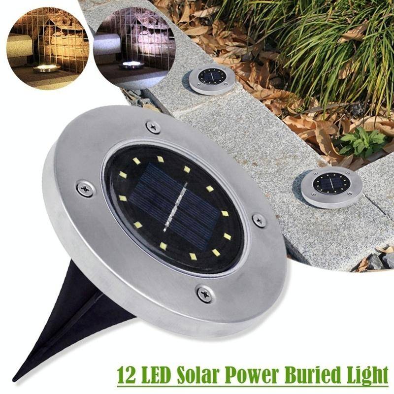 2 PCS 12 LEDs Solar Powered Buried Light Under Ground Lamp IP65 Waterproof Outdoor Garden Street ...