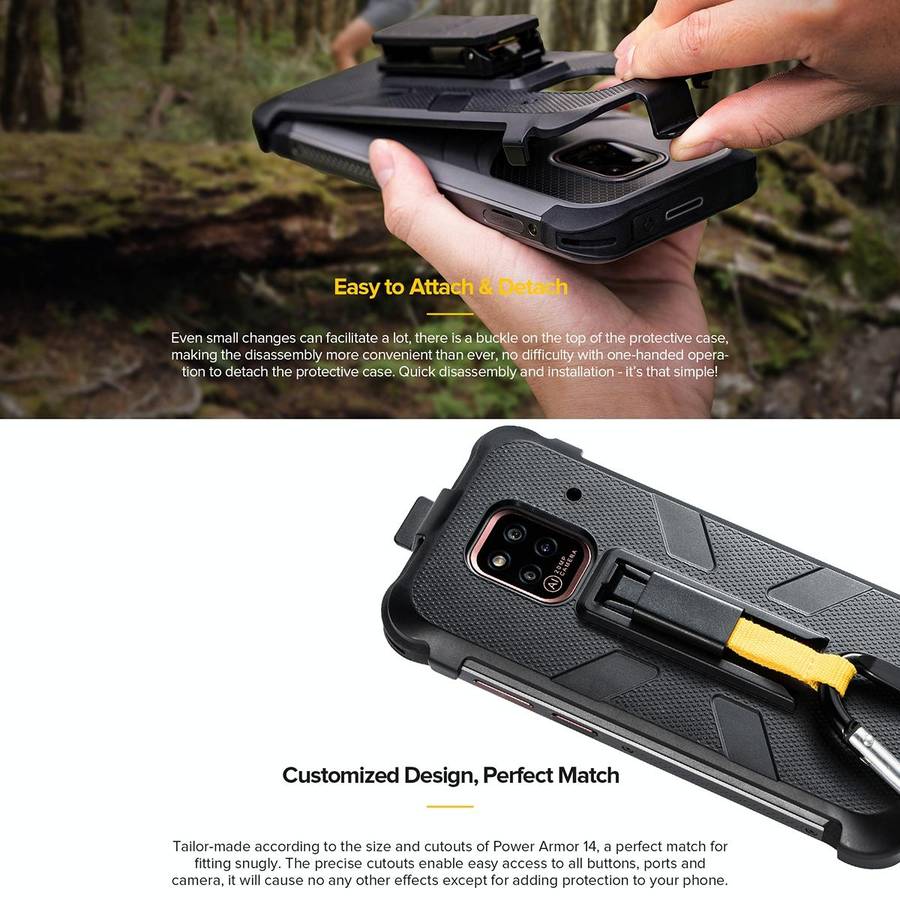 For Ulefone Power Armor 14 Pro Ulefone Back Clip Phone Case with Carabiner(Black)