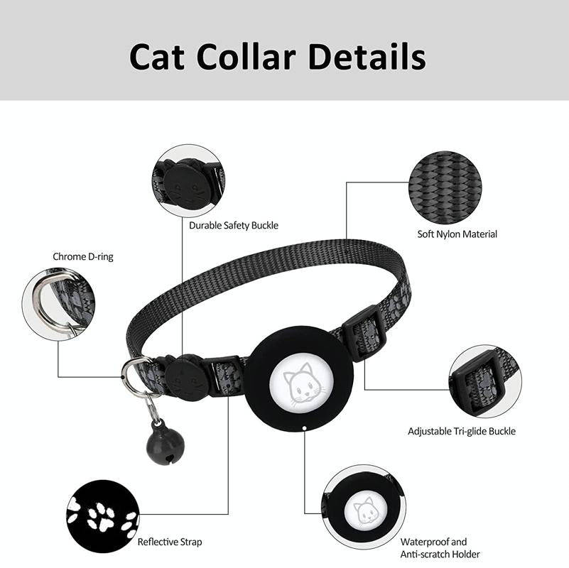 Pet Cat Reflective Collar with Bell for Airtag Tracker(Blue)
