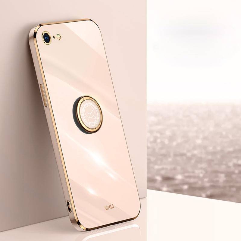 XINLI Straight 6D Plating Gold Edge TPU Shockproof Case with Ring Holder For iPhone 6 Plus / 6s P...