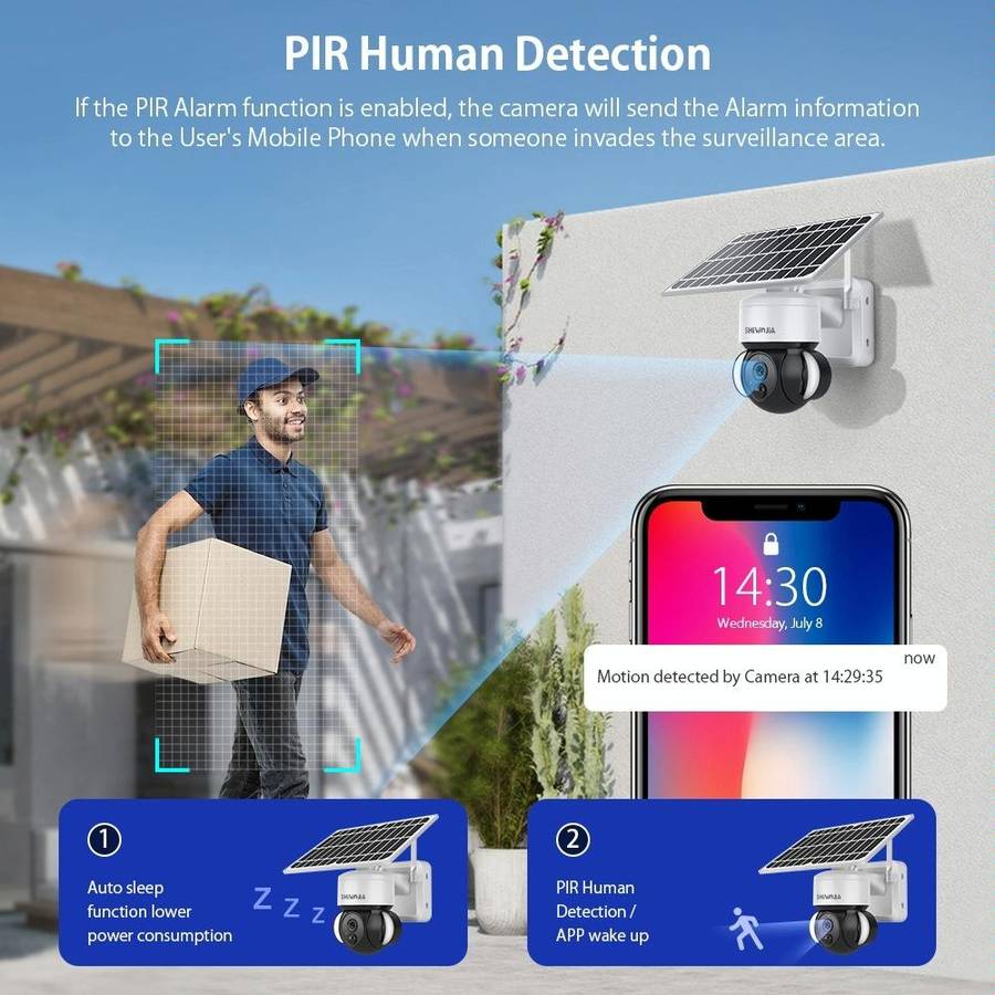 SHIWOJIA IP66 Waterproof 4G 3MP Solar Dome IP Camera, Two-way Audio & PIR Motion Detection & Nigh...