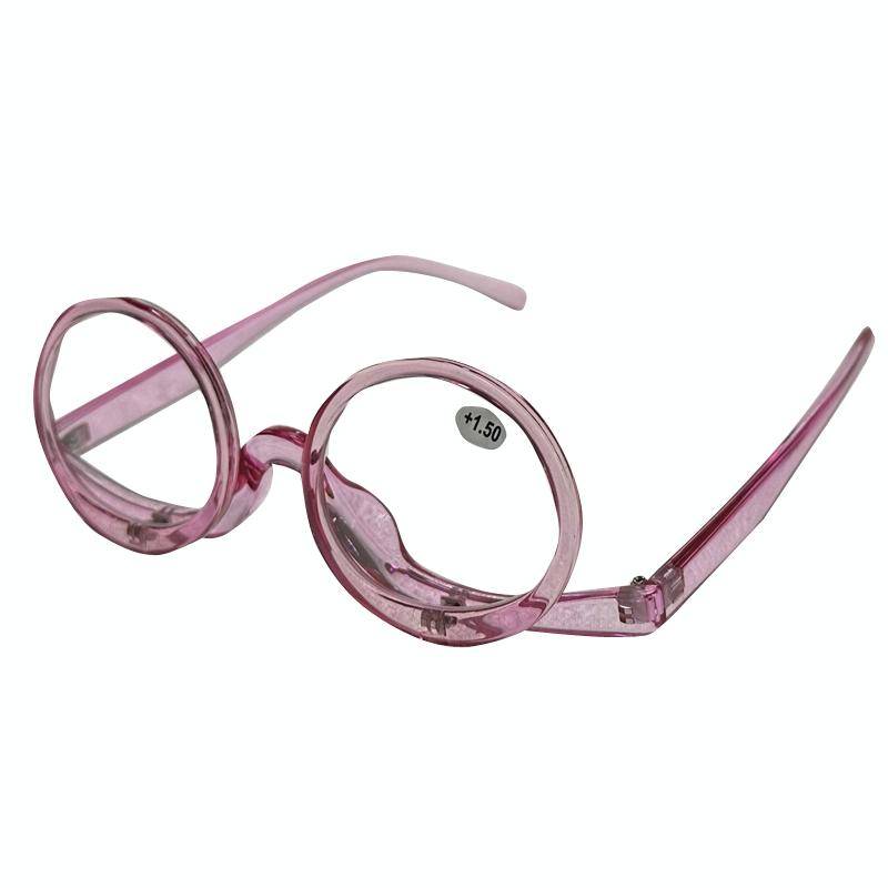 Makeup Magnifying Glass Presbyopic Glasses Flip Swivel Reading Glasses, Degree: +250(Violet Pink)