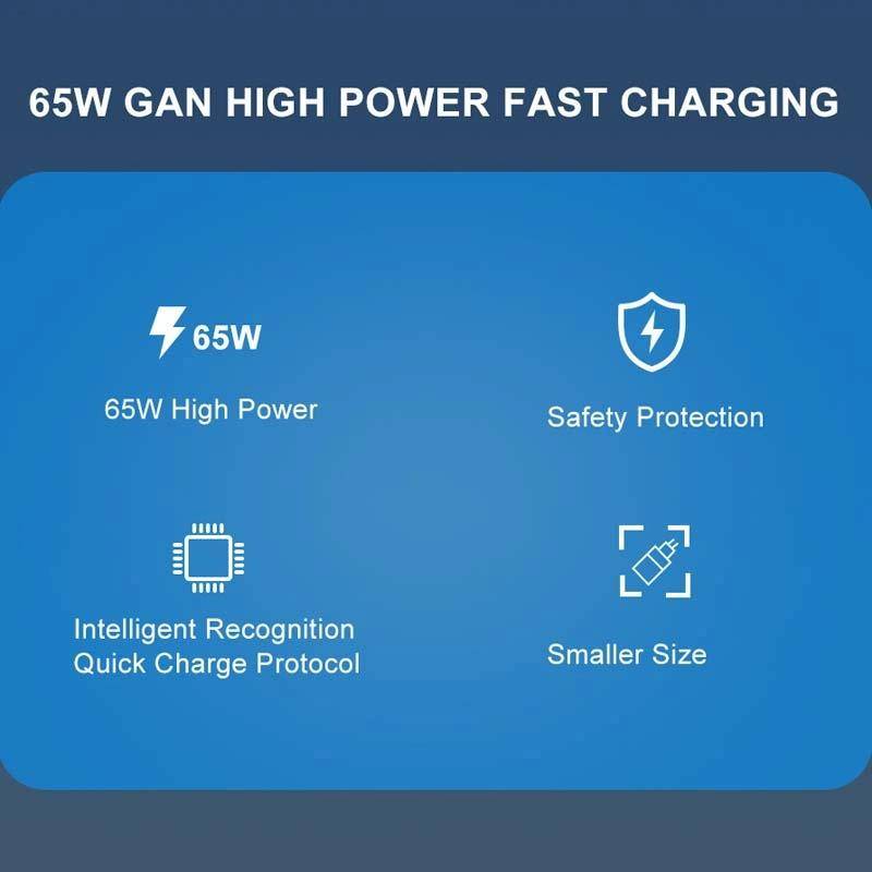 65W GAN PD + QC3.0 Fast Charger Phone Notebook Computer Universal Charging Head, Plug: EU Plug Black