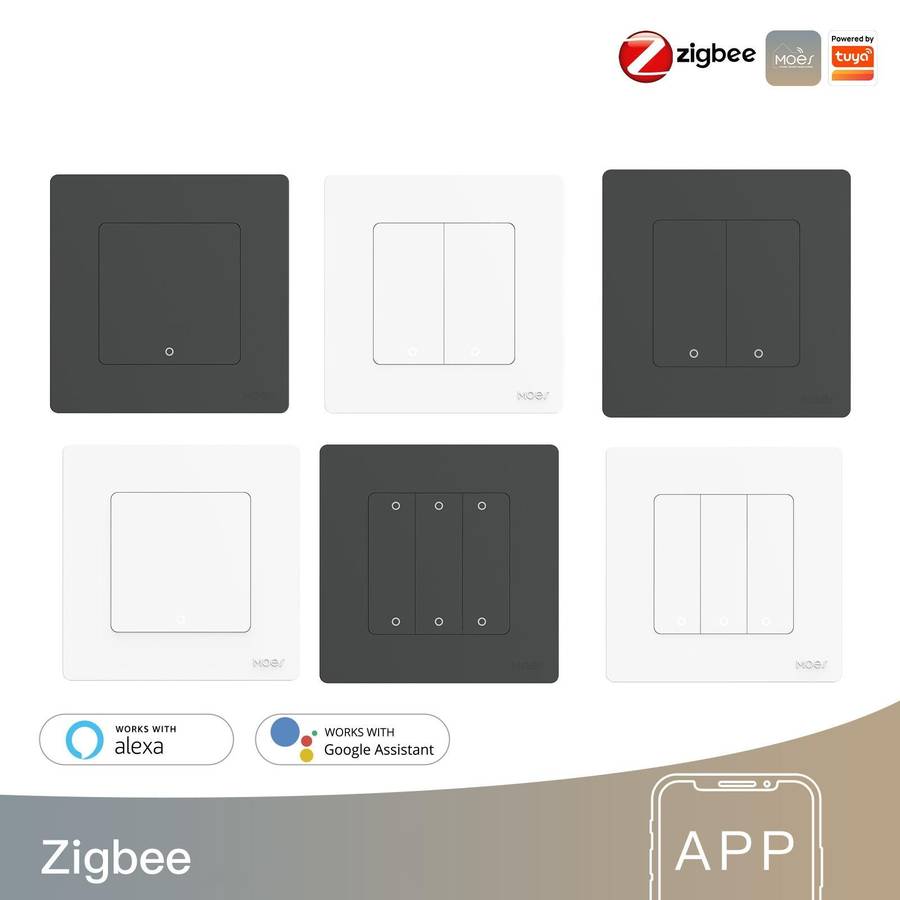 Tuya ZigBee Smart Single-fire Zero-fire Sharing Timing Voice Wall Switch EU Plug, Style: 1 Way (G...