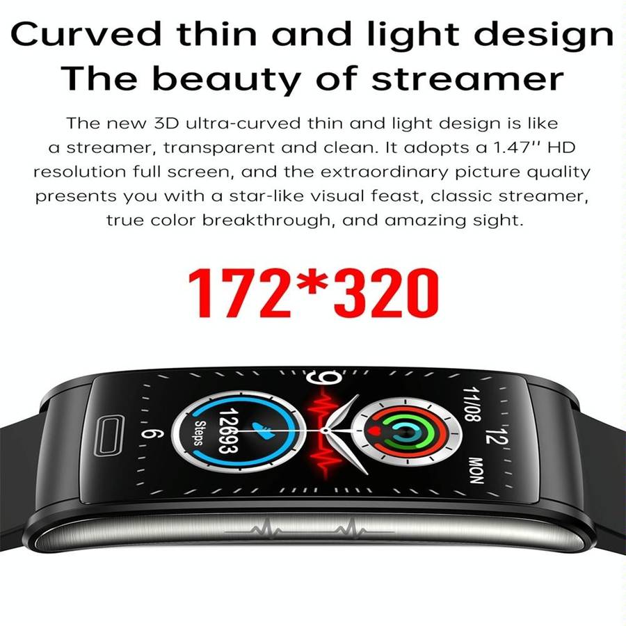 E600 1.47 inch Color Screen Smart Watch Silicone Strap Support Heart Rate Monitoring / Blood Pres...