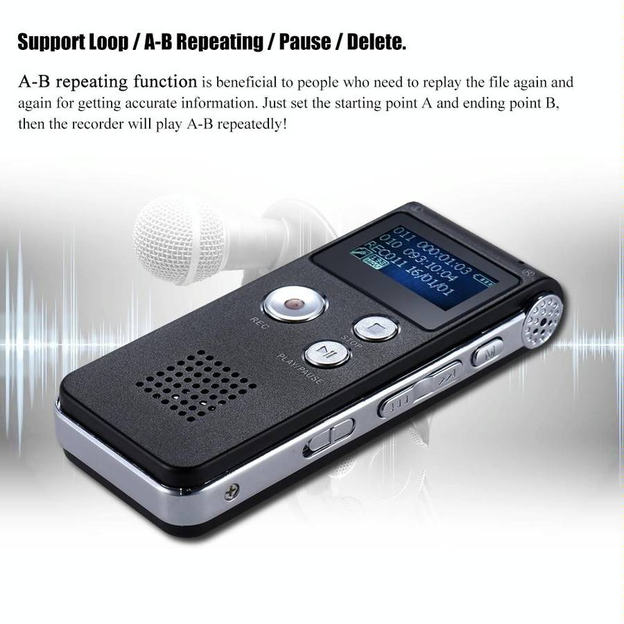 SK-012 16GB USB Dictaphone Digital Audio Voice Recorder with WAV MP3 Player VAR Function(Black)