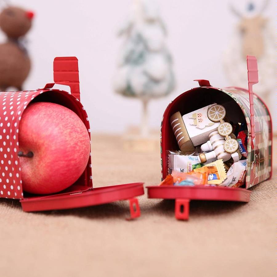 Christmas Decorations Tinplate Mailbox Box Children Gift Cartoon Candy Box(Cartoon Lattice)