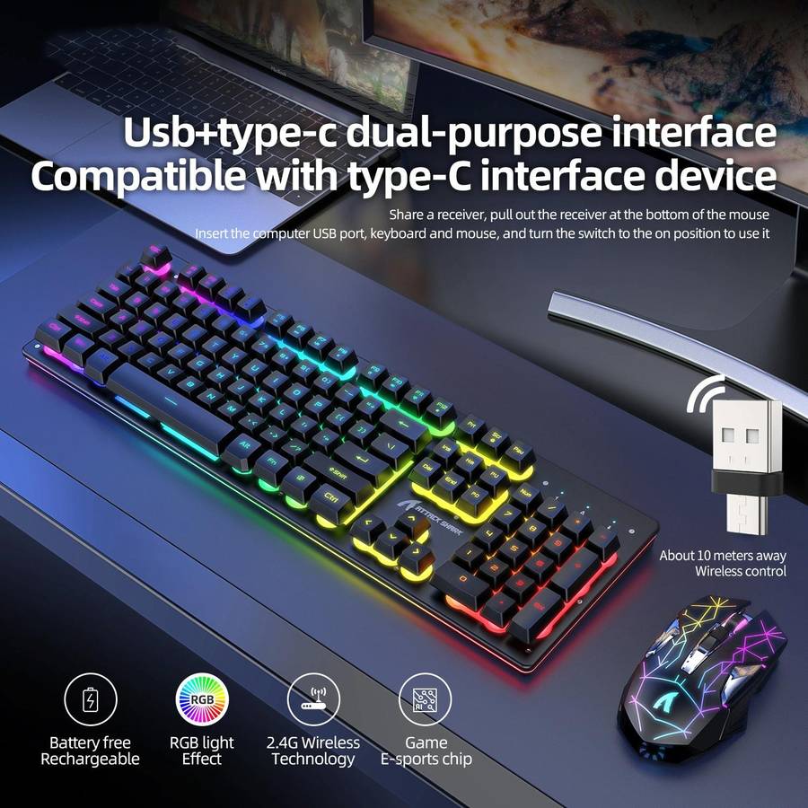 Attack Shark T3RGB RGB Luminous Wireless Keyboard And Mouse Set(White)