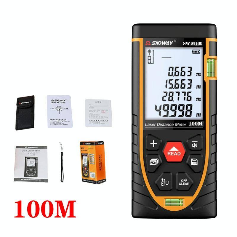 SNDWAY SW-M100 Laser Distance Meter Infrared Measuring Instrument, Distance: 100m